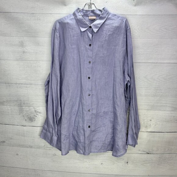 J. Jill 100% Linen Button Front Shirt Womens XL Blue Tunic Long Sleeve Top - Picture 2 of 13